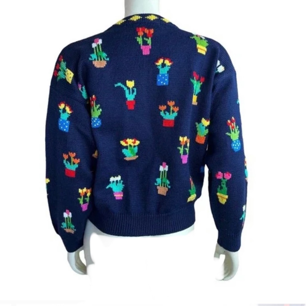 Navy Floral Planter Knit Cardigan Sweater - Women - Picture 4 of 8